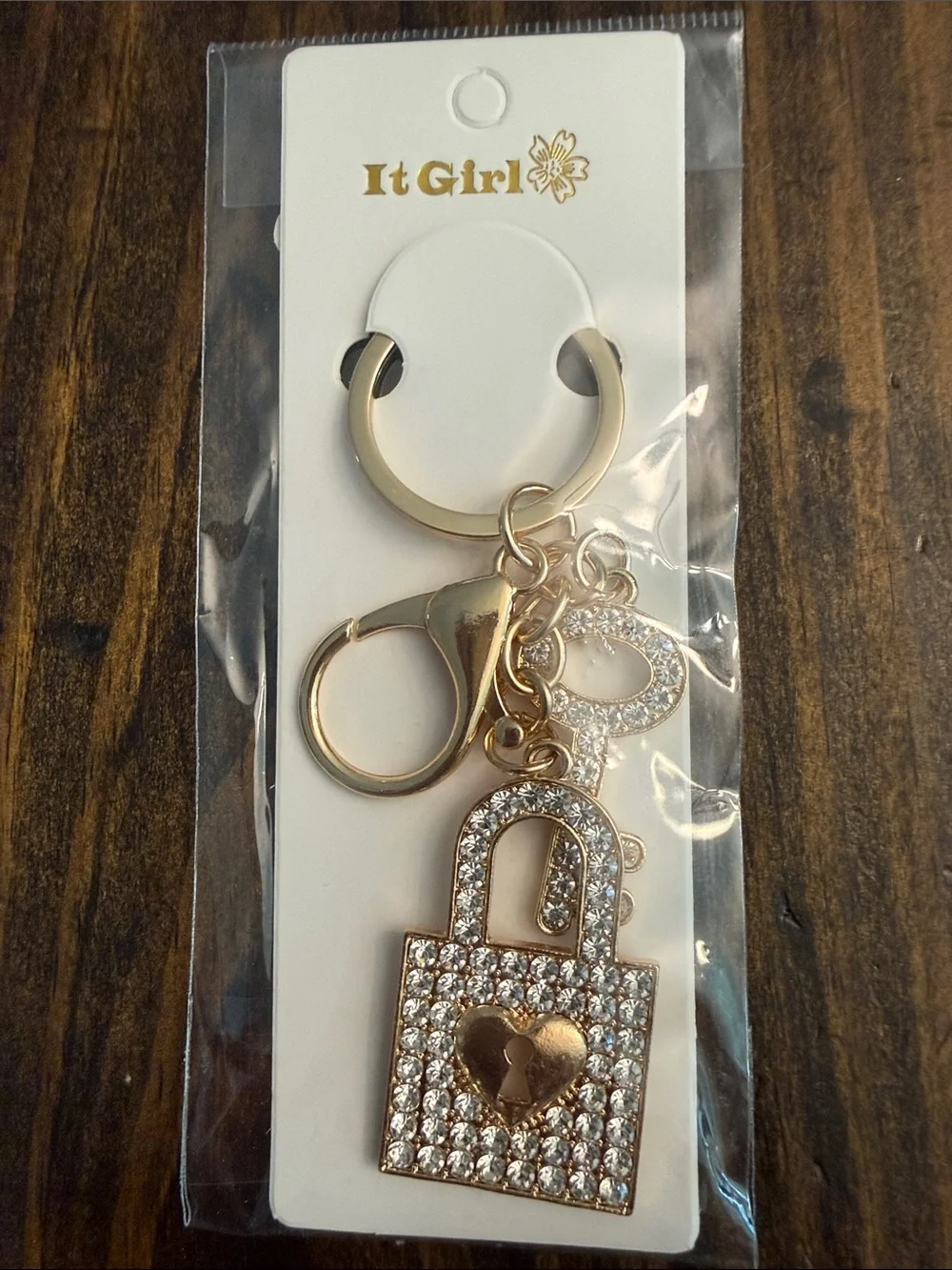 ItGirl Gold-tone Rhinestone Heart Padlock w/Key Keychain Charm